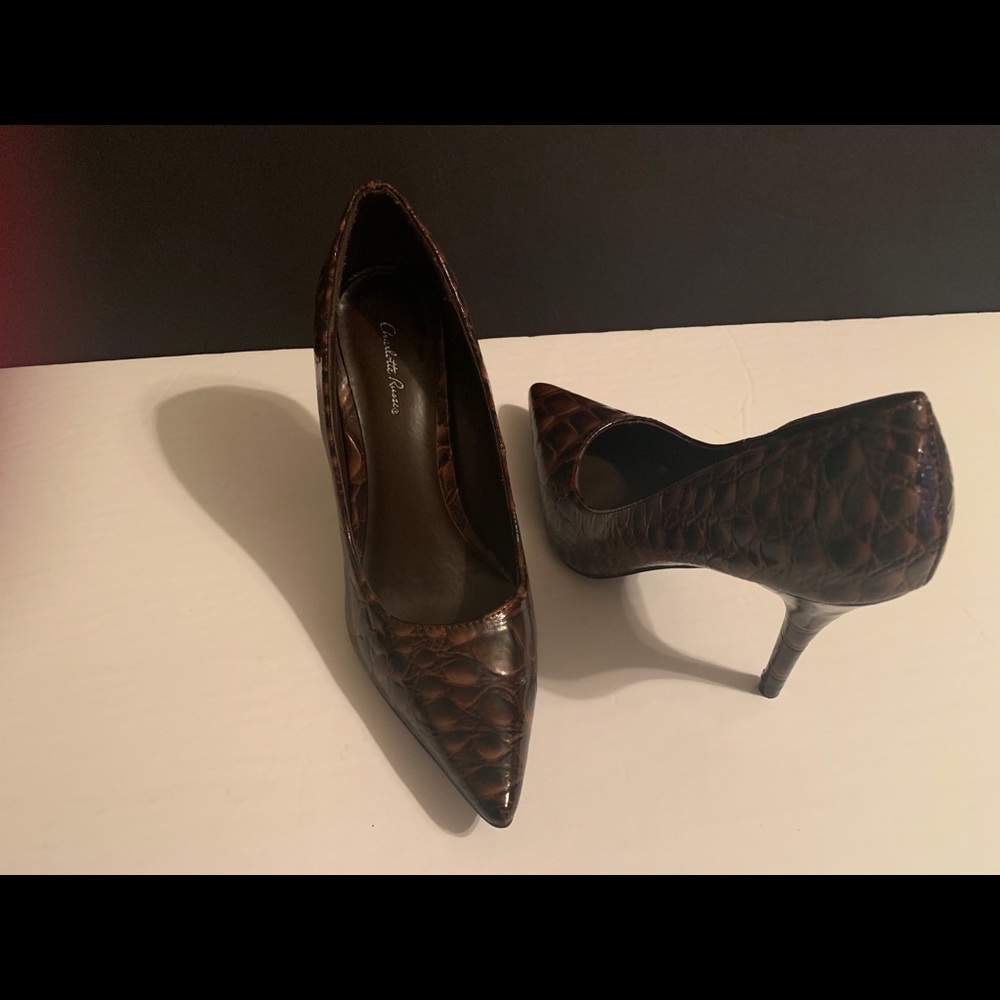 Brown Croco Patient Leather Pumps New